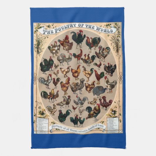 Vintage vogelkuikens en roosters theedoek (Verticaal)