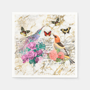 Vintage vogelkunst, bloemen oude brieven decoupage servet