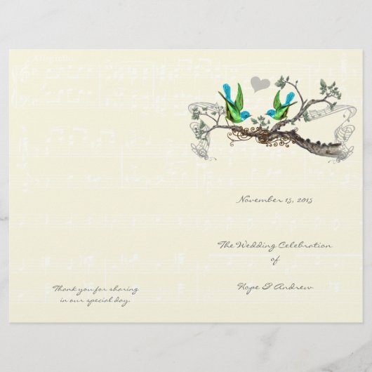 Vintage Vogels Blauw & Groen Huwelijksprogramma (Voorkant)