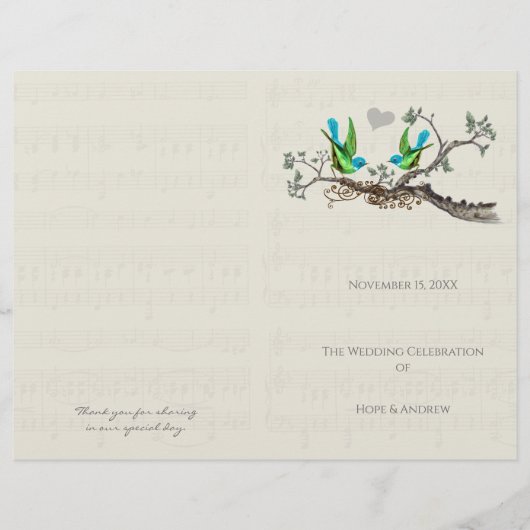 Vintage Vogels Blauw & Groen Trouwprogramma (Voorkant)
