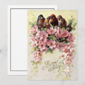 Vintage Vogels & Bloemen Bonne Annee Feestdagenkaart (Voorkant / Achterkant)