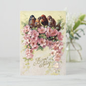 Vintage Vogels & Bloemen Bonne Annee Feestdagenkaart (Staand voorkant)