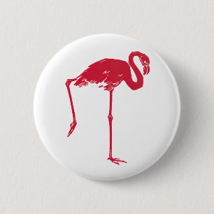 Vintage vogels, een roze flamingo met één been omh ronde button 5,7 cm