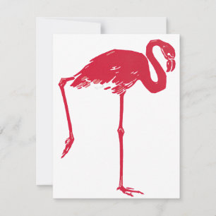 Vintage vogels, een roze flamingo met één poot omh