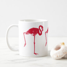 Vintage vogels, een roze flamingo met één poot omh