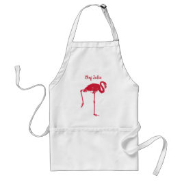 Vintage vogels, een roze flamingo met één poot omh standaard schort