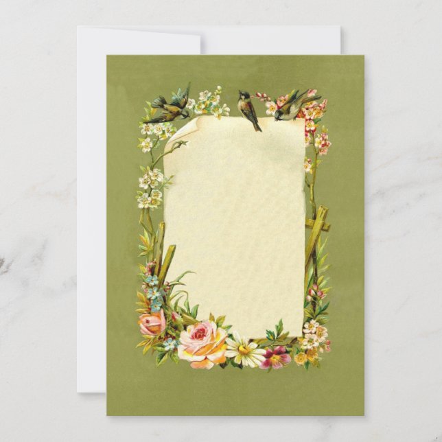  Vintage vogels en bloemen grensdecoratie (Voorkant)