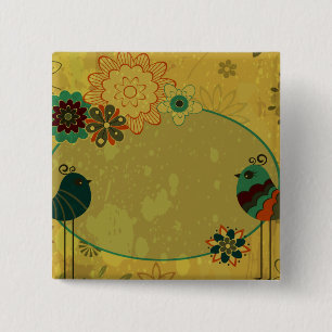 vintage vogels en bloemendesign vierkante button 5,1 cm