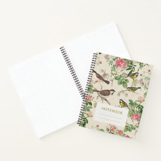 Vintage vogels en rozen cottage core journaal notitieboek