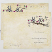 Vintage Vogels Fuchsia & Grijs Trouwprogramma (Voorkant / Achterkant)