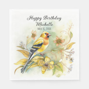 Vintage Vogels Geel Goudvink Gelukkige Verjaardag  Servet