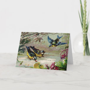 Vintage vogels in het sneeuwWenskaart Kaart