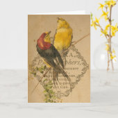  Vintage vogels Kaart (Gele Bloem)