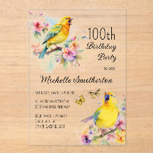 Vintage Vogels Kanaries Bloemen 100ste Verjaardag