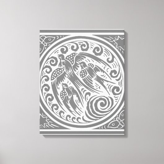 Vintage vogels met vlinders en sterren canvas afdruk (Voorkant)