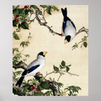 Vintage Vogels op Kersenboom Tak Kunstschilderij