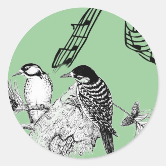 Vintage Vogels Ronde Sticker (Voorkant)