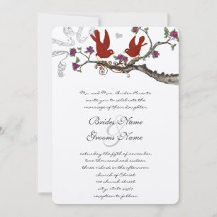Vintage Vogels Rood & Paars Trouwkaart Kaart
