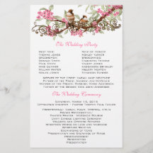 Vintage Vogels Roze Bloemen Trouwprogramma
