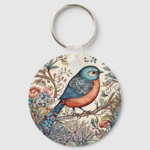 Vintage vogels Scandinavisch stofontwerp Sleutelhanger