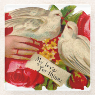 Vintage Vogels Victoriaanse Liefdesduif Klassieke Glazen Onderzetter