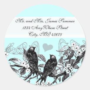 Vintage Vogels Witte Bloemen Huwelijk Retouradres Ronde Sticker