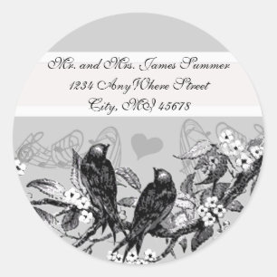 Vintage Vogels Witte Bloemen Huwelijksstickers Ronde Sticker