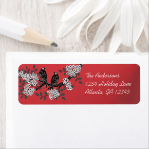 Vintage Vogels Witte Bloemen Kerst Rode Labels