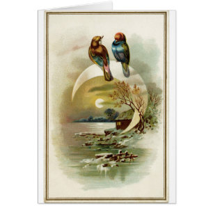 Vintage - vogelsoorten op een winterscène,