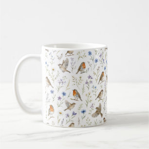 Vintage Vogelspotten Vogels Wilde Bloemen Botanisc Koffiemok