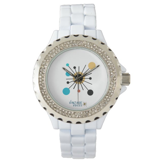 Vintage Voices Watch Rhinestone Black Enamel Horloge (Voorkant)