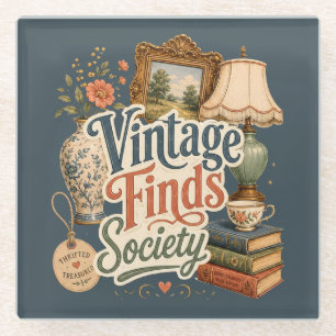Vintage vondsten Cottagecore schatten Blauw  Glazen Onderzetter