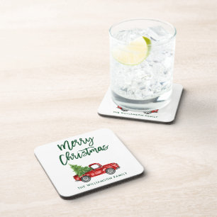 Vintage voor groene penseel met kerstboom bier onderzetter