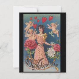 Vintage voor mijn Valentijn Dame met cherubijnenro Feestdagenkaart
