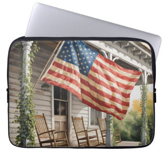 Vintage voortent vlag, Retro Amerikaanse vlag, Laptop Sleeve