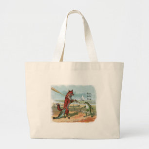 Vintage vos en kikker strand whimische illustratie grote tote bag