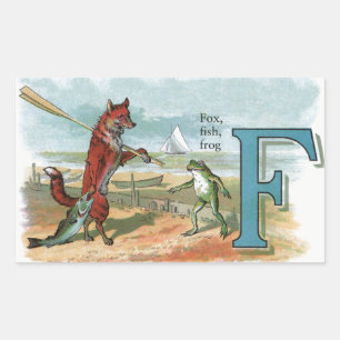 Vintage vos en kikker strand whimische illustratie rechthoekige sticker