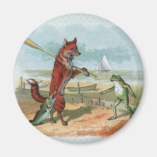 Vintage Vos-en-Kikkerstrand Whimsische Illustratie Magneet