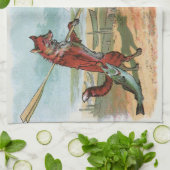 Vintage Vos-en-Kikkerstrand Whimsische Illustratie Theedoek (Gevouwen)