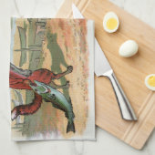 Vintage Vos-en-Kikkerstrand Whimsische Illustratie Theedoek (Quarter Fold)