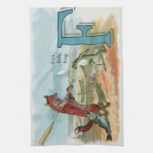 Vintage Vos-en-Kikkerstrand Whimsische Illustratie Theedoek (Verticaal)