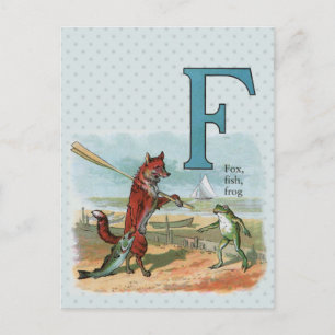 Vintage Vos-en-Kikkervis Strand Whimsische Illustr Briefkaart