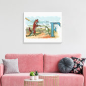 Vintage Vos-en-Kikkervis Strand Whimsische Illustr Canvas Afdruk (Insitu (Woonkamer))