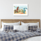Vintage Vos-en-Kikkervis Strand Whimsische Illustr Canvas Afdruk (Insitu (Slaapkamer))