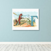 Vintage Vos-en-Kikkervis Strand Whimsische Illustr Canvas Afdruk (Insitu (Houten vloer))