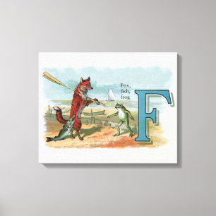 Vintage Vos-en-Kikkervis Strand Whimsische Illustr Canvas Afdruk