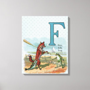 Vintage Vos-en-Kikkervis Strand Whimsische Illustr Canvas Afdruk