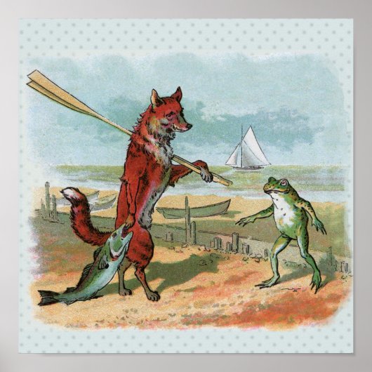 Vintage Vos-en-Kikkervis Strand Whimsische Illustr Poster (Voorkant)