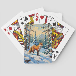 Vintage Vos in de Besneeuwde Woud Weihnachts Schil Pokerkaarten