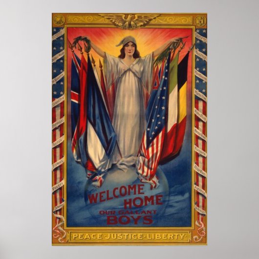 Vintage Vrede Gerechtigheid Vrijheid Amerikaanse V Poster (Voorkant)